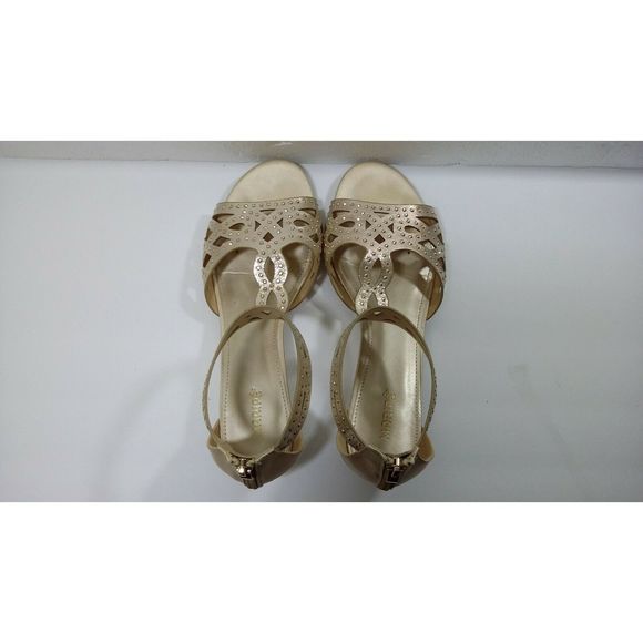 Maripe Gold Open Toe Wedge Sandals 8.5 Back Zip - Picture 8 of 8
